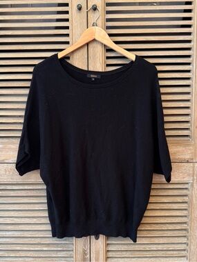 Quince Black Cotton Cashmere Link-Stitch Dolman Sweater